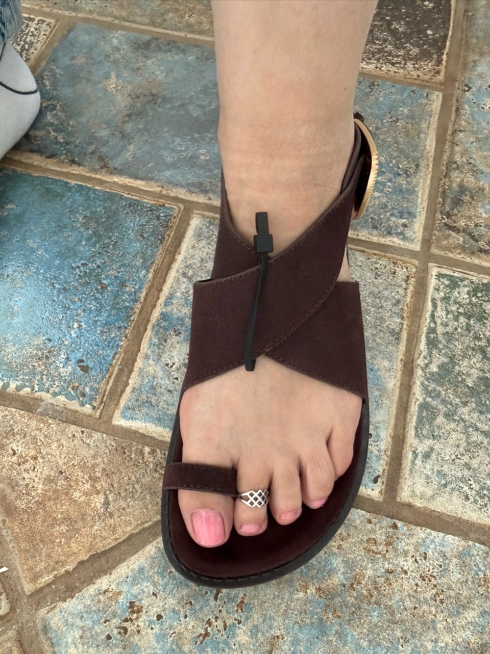Zara Dark Brown Crisscross Toe-Loop Sandal
